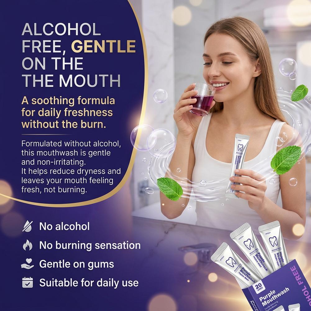 Teeth Whitening Mouthwash - น้ำยาบ้วนปากสีม่วง ช่วยทำความสะอาดฟัน ดูแลช่องปากในชีวิตประจำวัน ผลิตภัณฑ์ดูแลสุขอนามัยช่องปากอย่างอ่อนโยน สำหรับใช้ในชีวิตประจำวัน