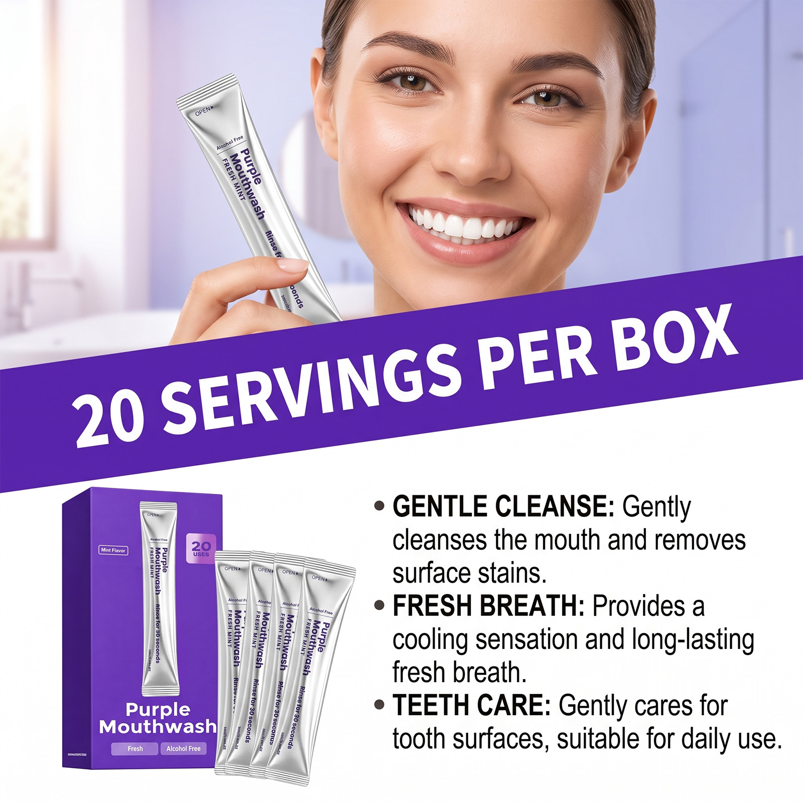 น้ำยาบ้วนปากสีม่วง 20 ขวด ช่วย - Teeth Whitening Mouthwash บทวิจารณ์และราคา